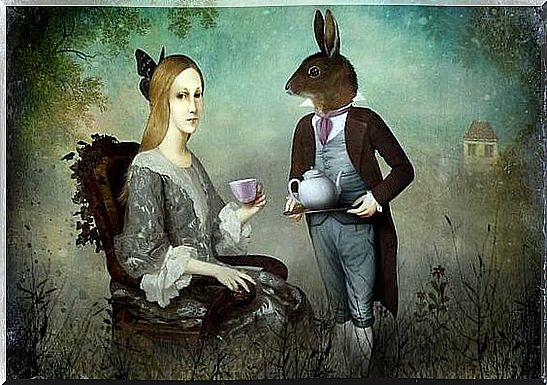 woman with fantasy rabbit