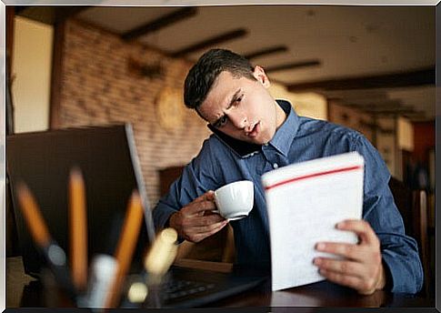 Man working overwhelmed