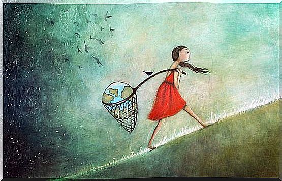 Girl carrying the world