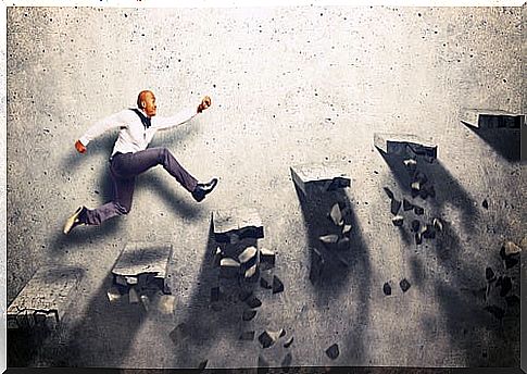 Man climbing some stairs with motivation