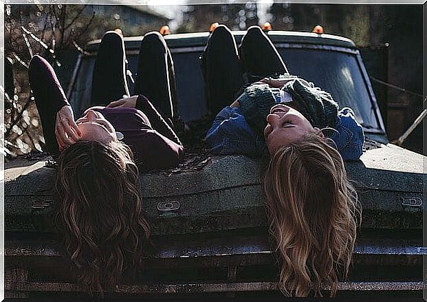 Friends lying down