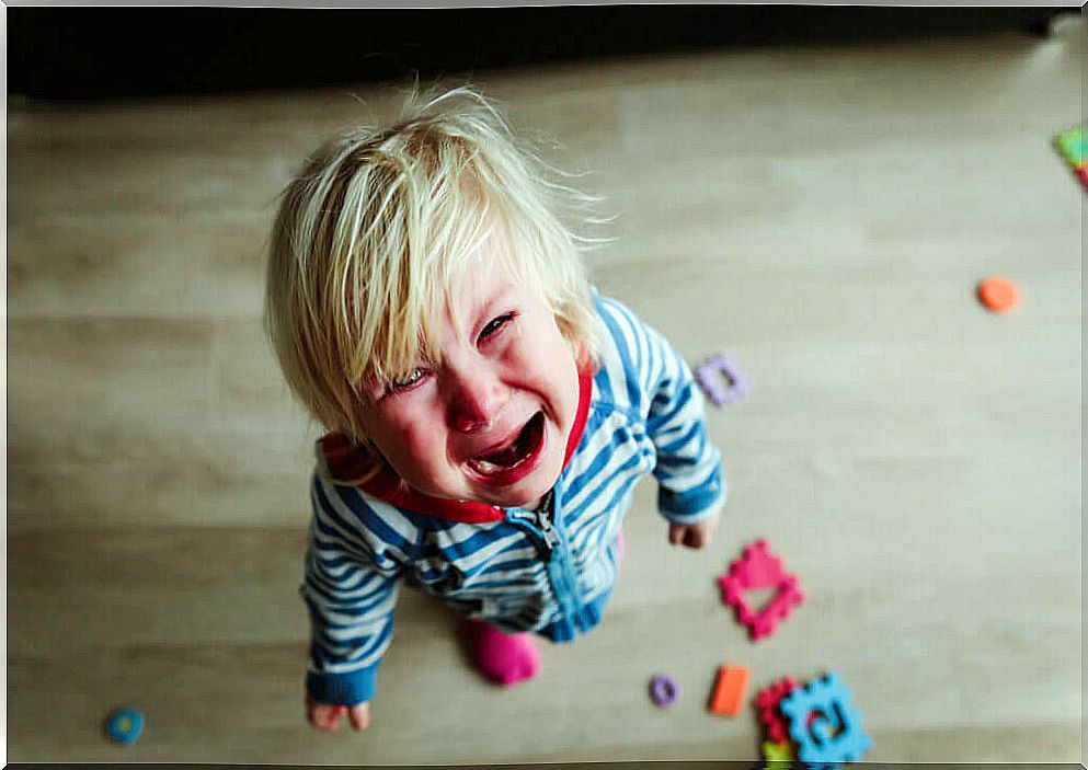 Boy crying with tantrum