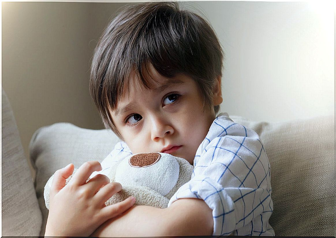 Boy with bear with sensory processing disorder