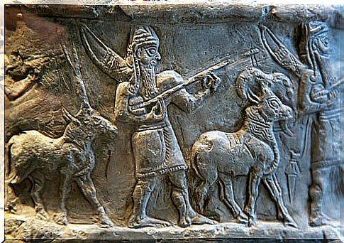 Mural of a Sumerian with animals