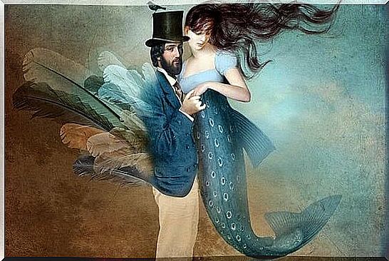 man in top hat with mermaid