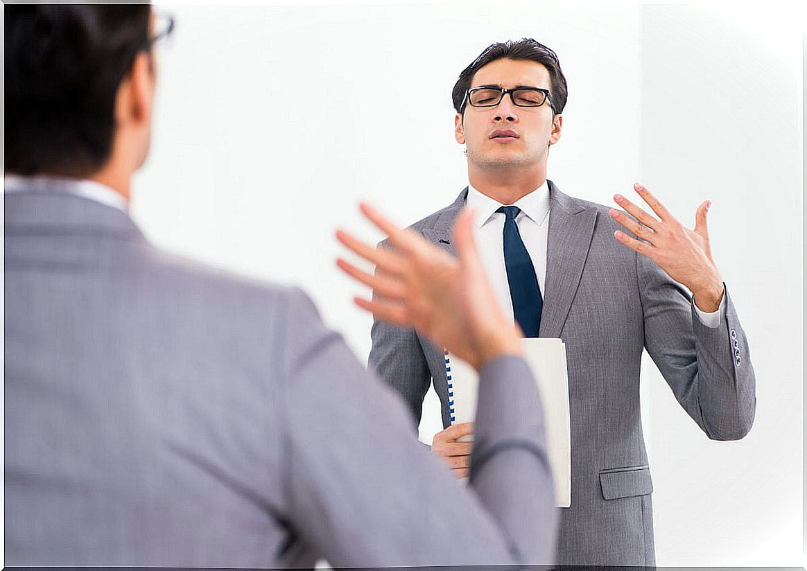 Stuttering man training a speech