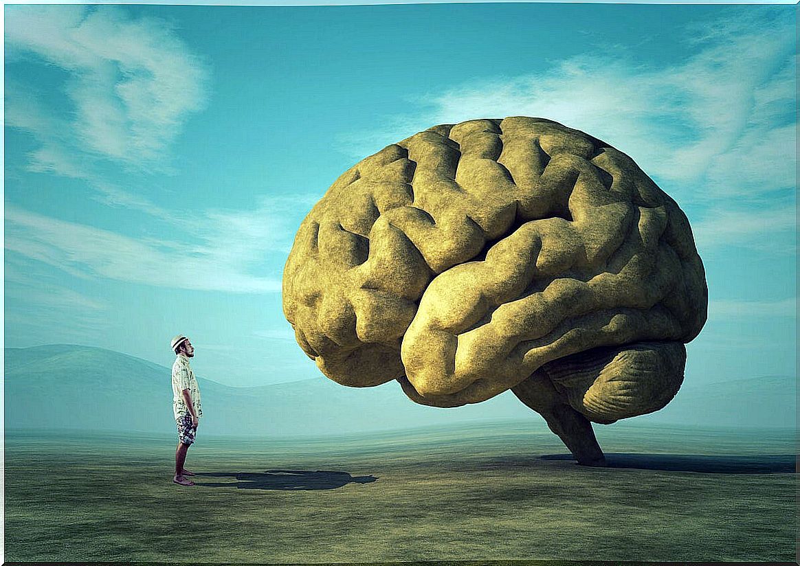 Man in front of a brain wondering why we forget things we just said or did